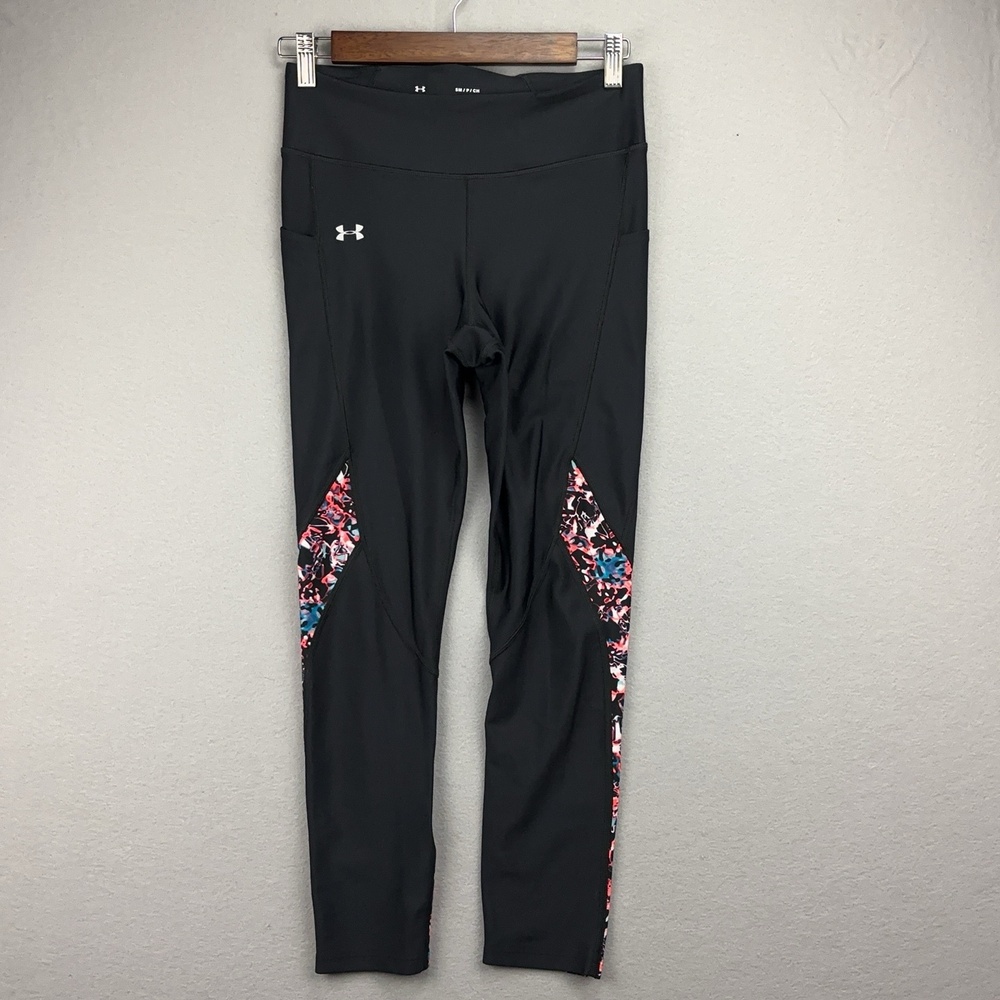 Under Armour Leggings Womens Small Black HeatGear Compression Print Running Yoga